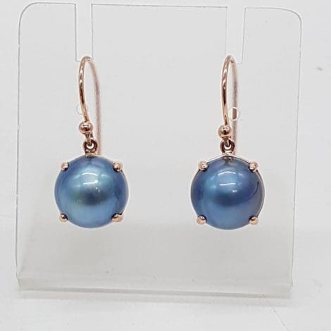 9ct Rose Gold Mabe Pearl Blue Black Claw Set Drop Earrings