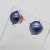 9ct Rose Gold Mabe Pearl Blue Black Claw Set Studs / Earrings