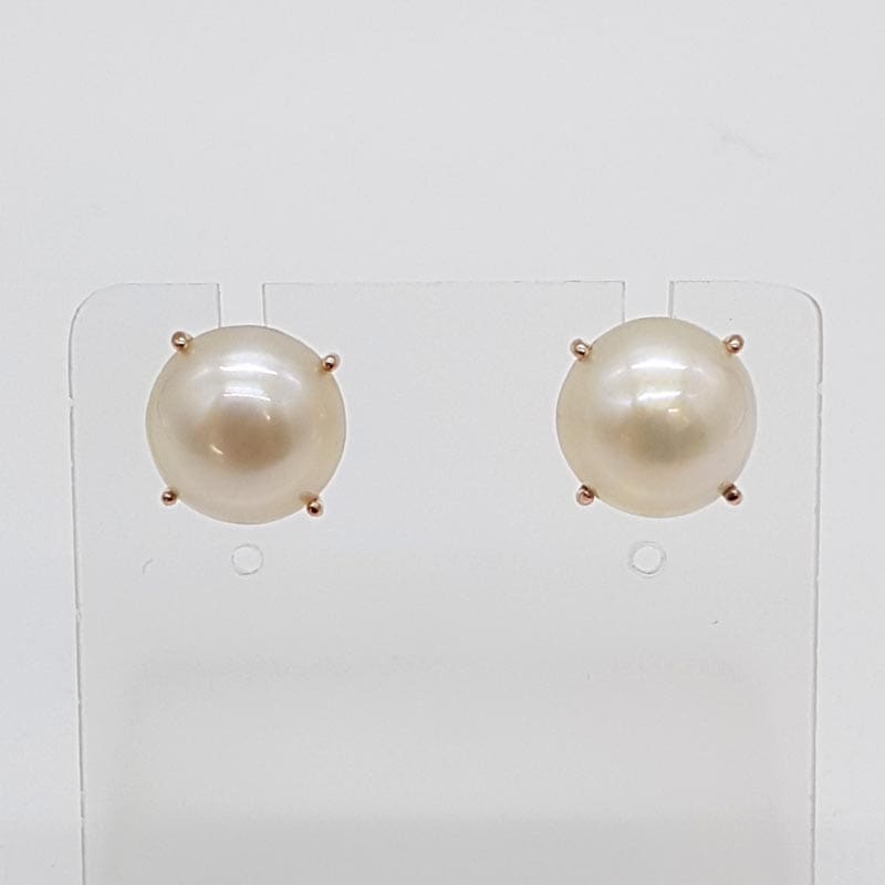 9ct Rose Gold Mabe Pearl White Claw Set Studs / Earrings