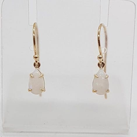 9ct Yellow Gold Solid Opal Teardrop / Pear Shaped Claw Set Earrings