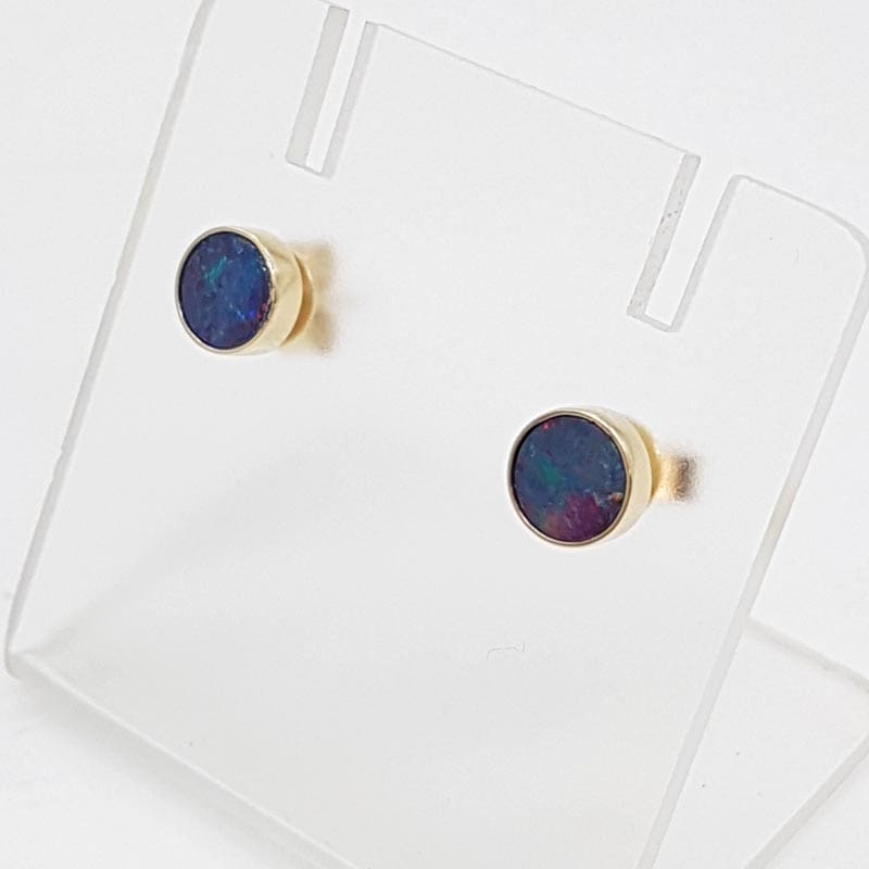 9ct Rose Gold Round Opal Bezel Set Studs Earrings