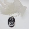 Sterling Silver Septarian Nodules / Dragon Stone Very Large Oval Pendant on Silver Chain