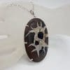 Sterling Silver Septarian Nodules / Dragon Stone Large Oval Pendant on Silver Chain
