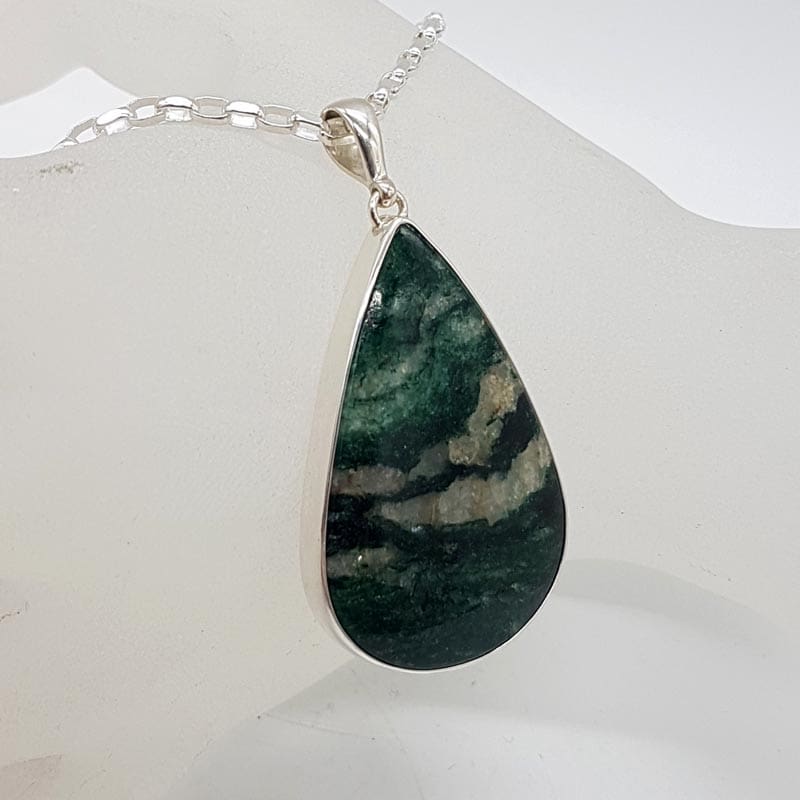 20221022_222819 Sterling Silver Aventurine Teardrop / Pear Shaped Large Pendant on Silver Chain