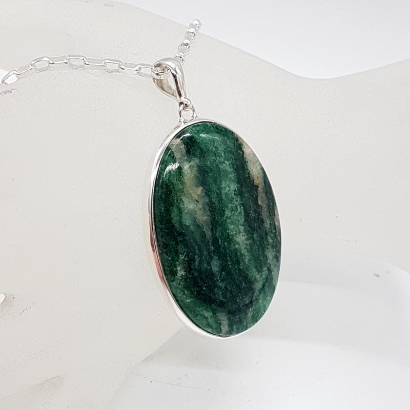 Sterling Silver Aventurine Oval Large Pendant on Silver Chain
