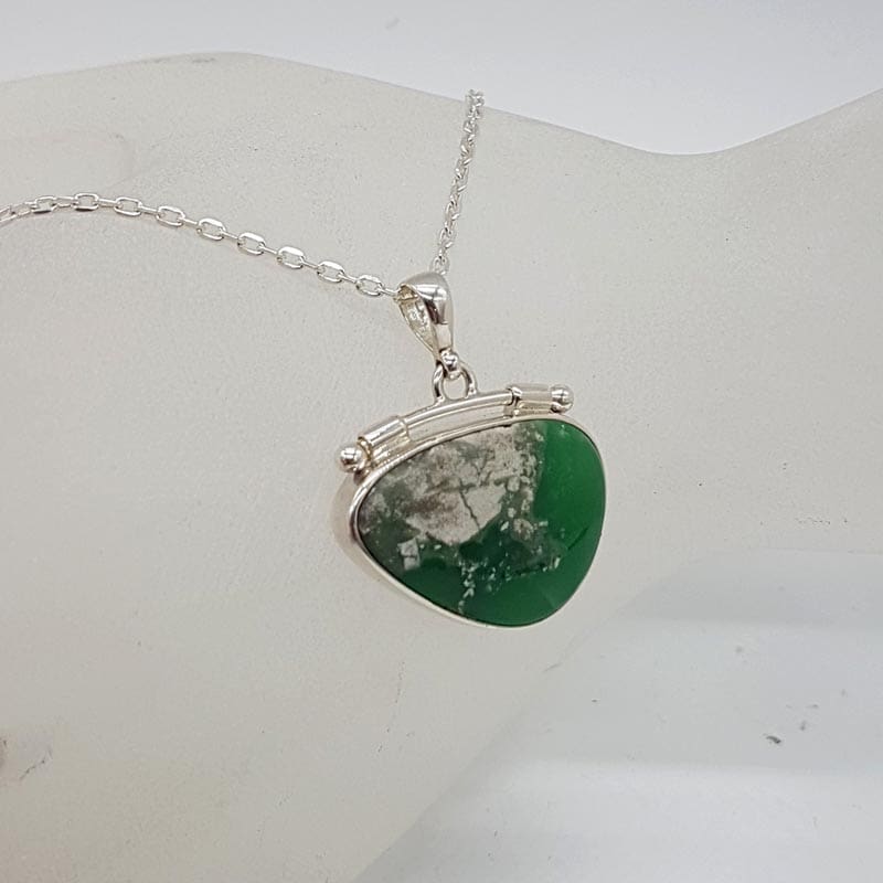 Sterling Silver Variscite Hinged Unusual Shaped Pendant on Silver Chain