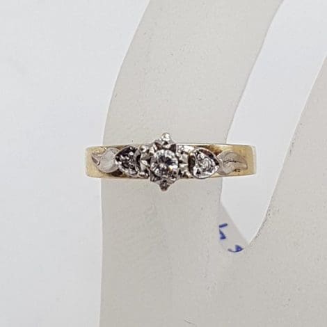 9ct Yellow Gold High Set Diamond Engagement Ring - Vintage