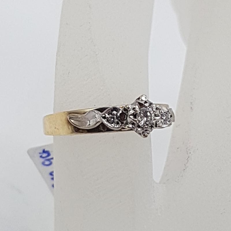 9ct Yellow Gold High Set Diamond Engagement Ring - Vintage