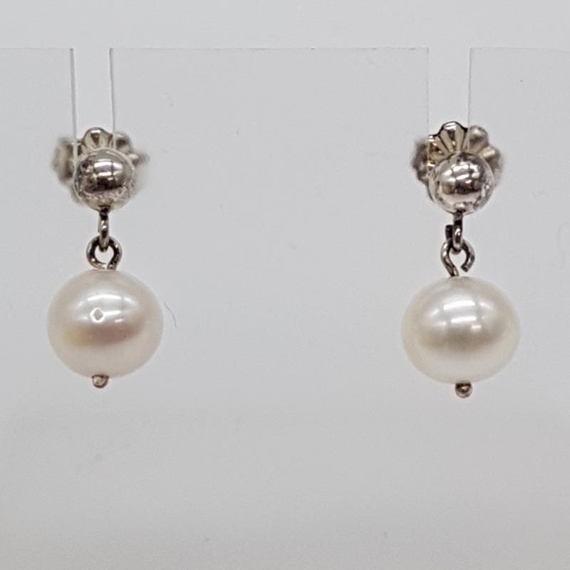 Sterling Silver Pearl Drop Studs Earrings