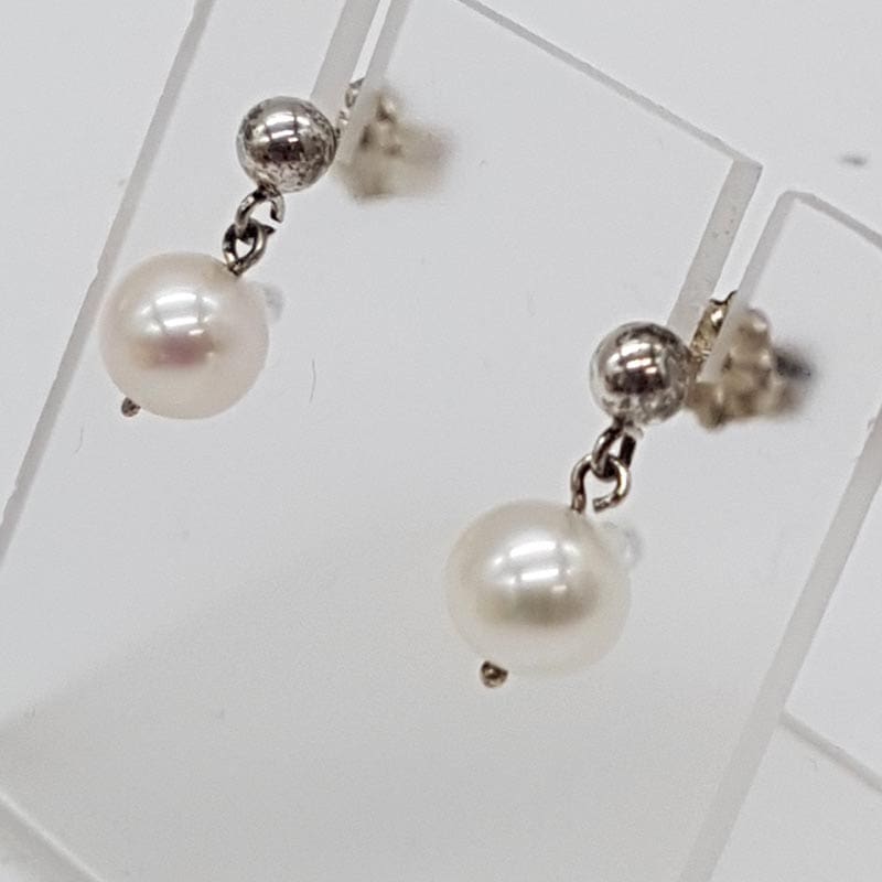Sterling Silver Pearl Drop Studs Earrings