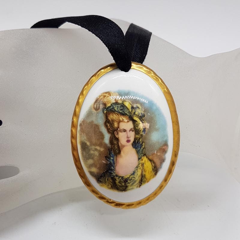 Porcelain Gainsborough Pendant on Velvet Chain / Necklace - Vintage Costume Jewellery