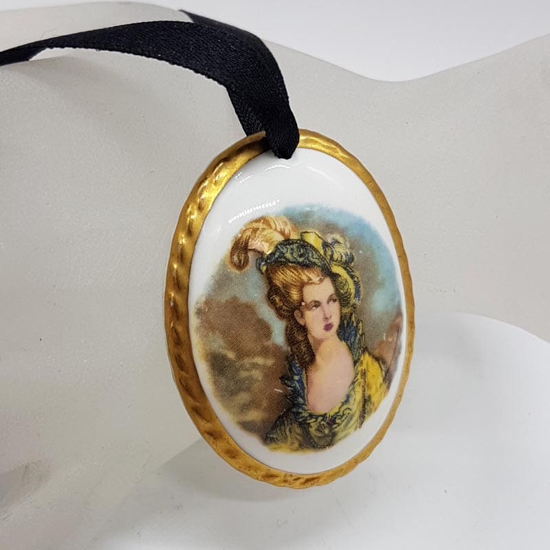 Porcelain Gainsborough Pendant on Velvet Chain / Necklace - Vintage Costume Jewellery