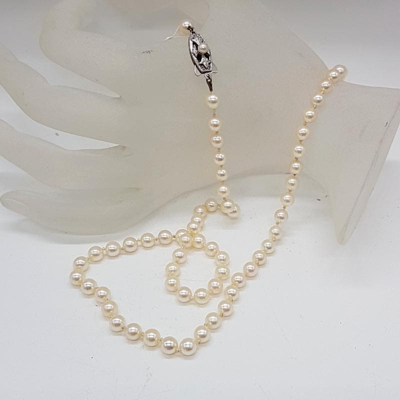 Sterling Silver Mikimoto Pearl Long Cultured Pearl Necklace - Antique / Vintage