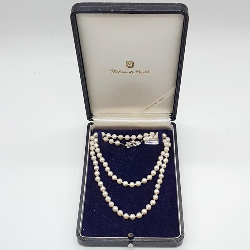 Sterling Silver Mikimoto Pearl Long Cultured Pearl Necklace - Antique / Vintage