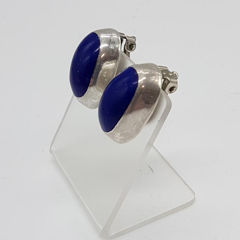 Sterling Silver Large Oval Lapis Lazuli Clip-On Earrings