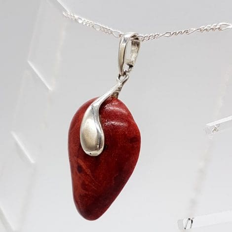Sterling Silver Coral Pendant with Swirl Pendant on Silver Chain
