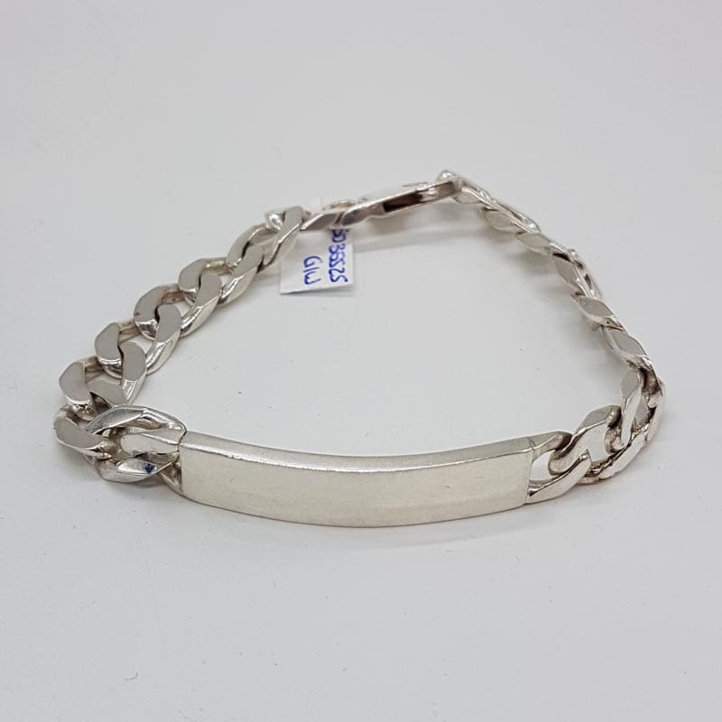 Sterling Silver Flat Curb Link Heavy Identity Bracelet - Gents Jewellery / Ladies