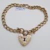 9ct Yellow Gold Curb Link Heart Padlock Bracelet - Antique / Vintage