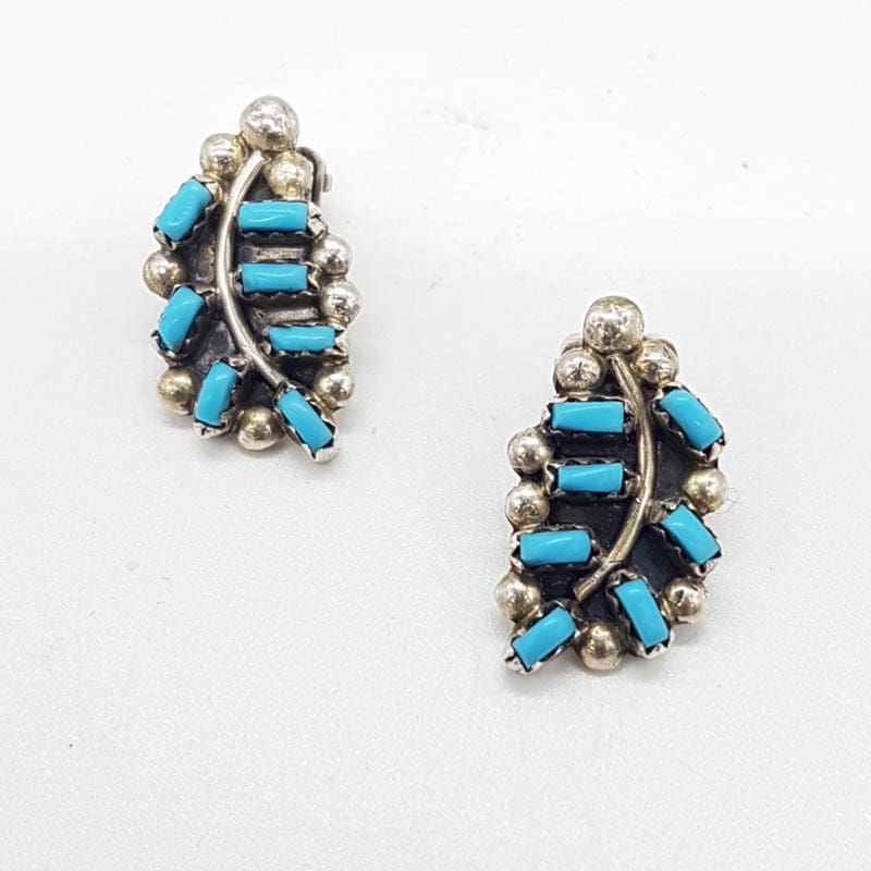 Sterling Silver Arizona Turquoise Leaf Shaped Clip-On Earrings