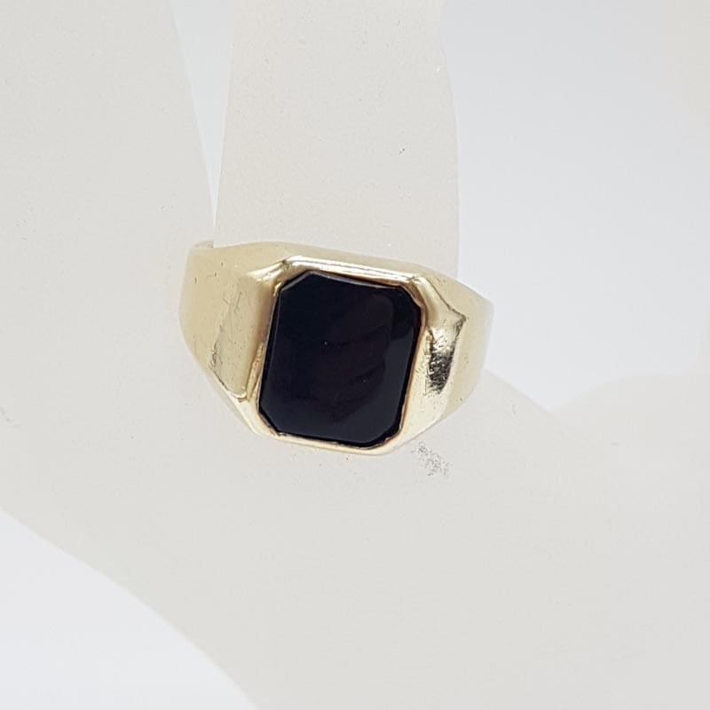 9ct Yellow Gold Rectangular Onyx Gents Ring - Antique / Vintage