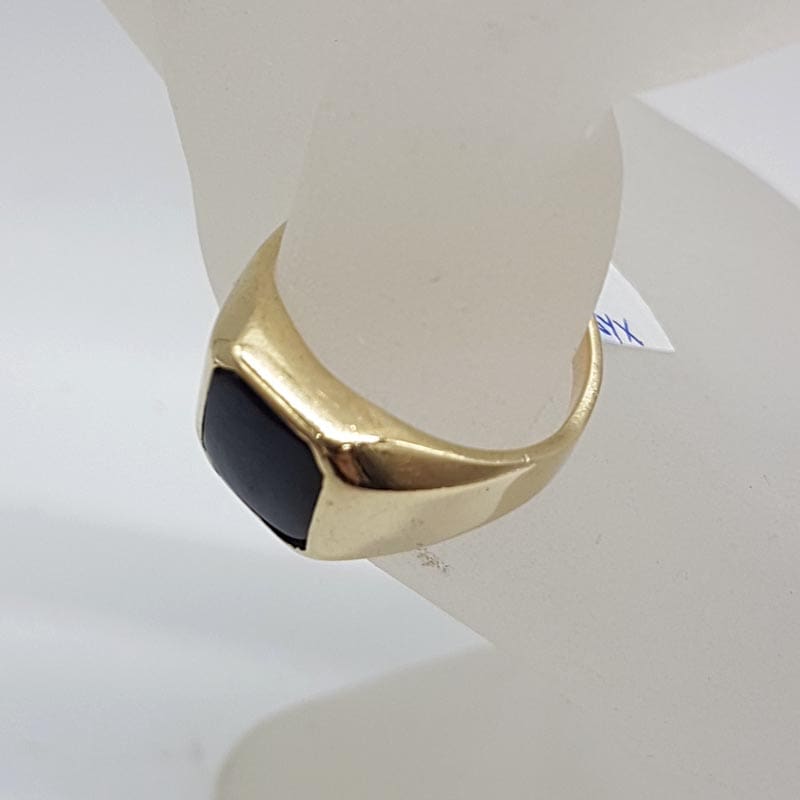 9ct Yellow Gold Rectangular Onyx Gents Ring - Antique / Vintage