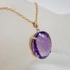 9ct Yellow Gold Large Oval Claw Set Amethyst Pendant on Gold Chain