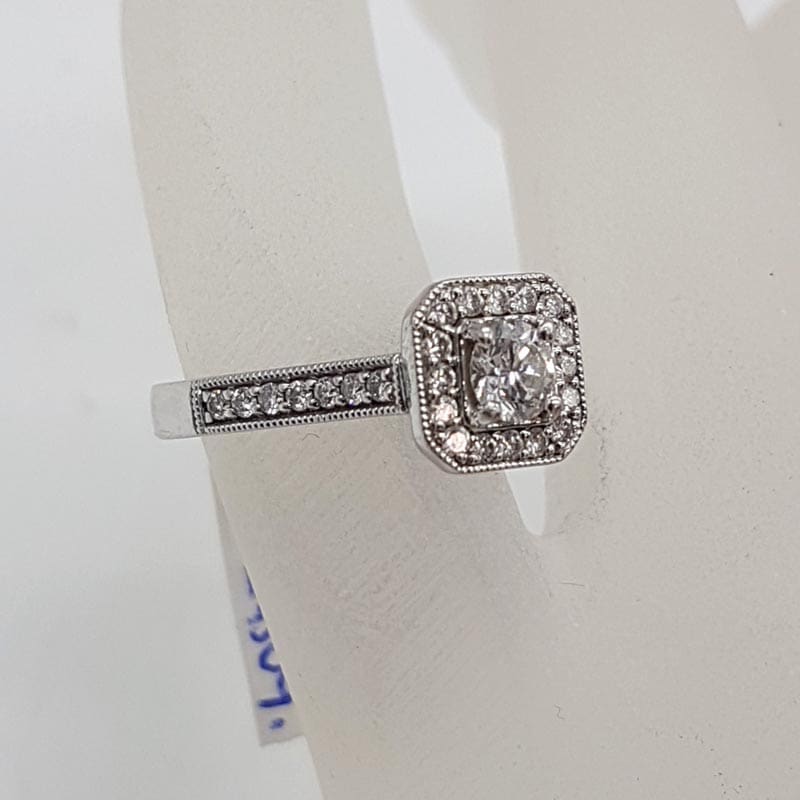 18ct White Gold Square Diamond Halo Set Cluster Ring - Engagement Ring / Wedding Ring