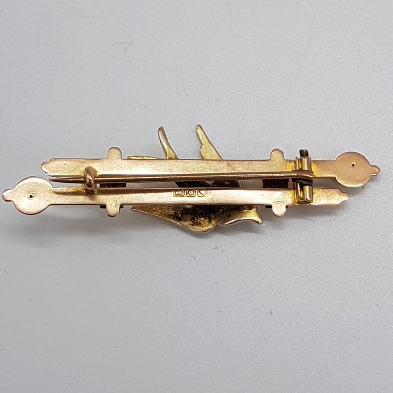 15ct Yellow Gold Seed Pearl Swallow Bird Brooch - Antique / Vintage