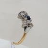 18ct Yellow Gold Natural Sapphire and Diamond Bow Shaped Ring - Antique / Vintage