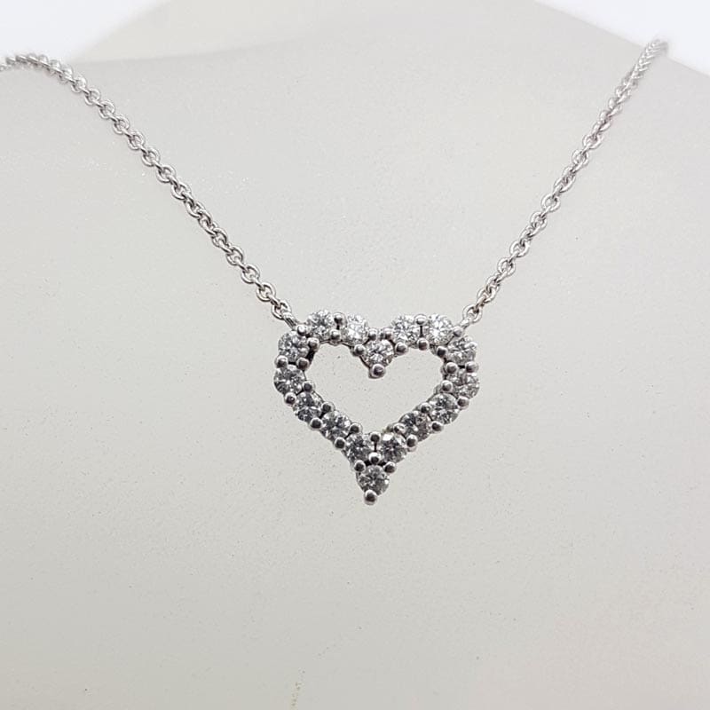 * SOLD * 18ct White Gold Diamond Heart Collier Necklace / Chain