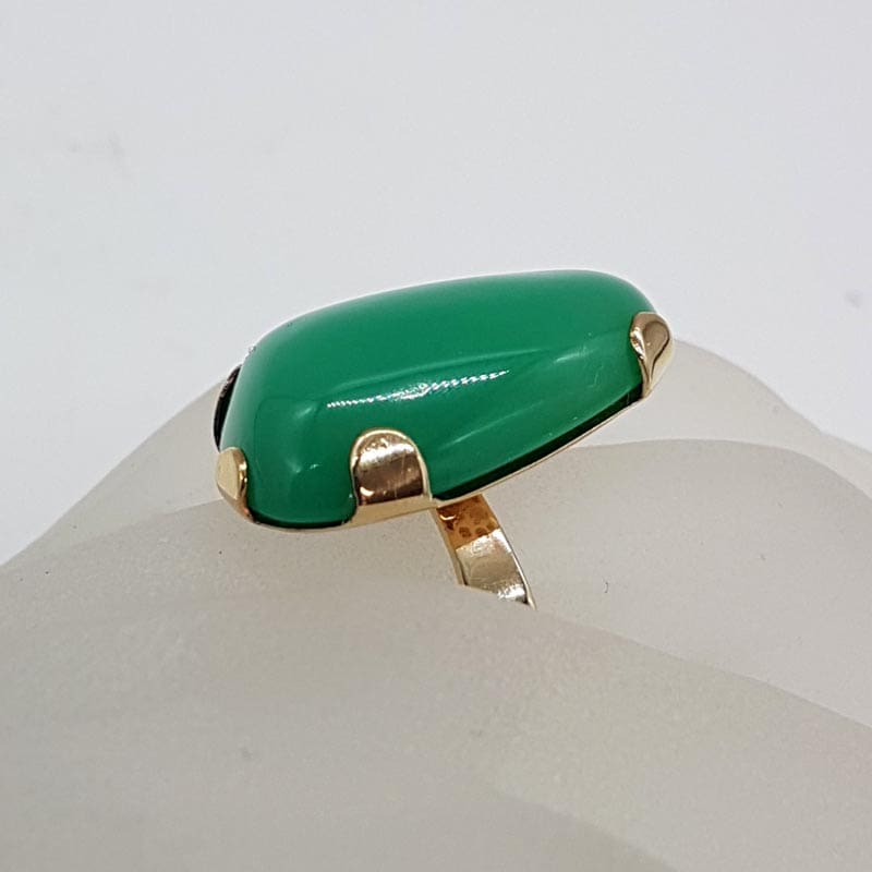 9ct Yellow Gold Chrysoprase / Australian Jade Very Large and Unusual Claw Set Statement Ring - Antique / Vintage