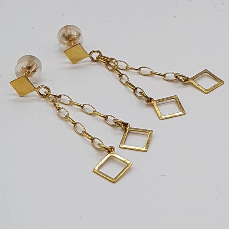9ct Yellow Gold Square Drop on Chain Long Earrings