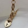 9ct Yellow Gold Marquis Shape Gate Link Bracelet with Heart Padlock Clasp