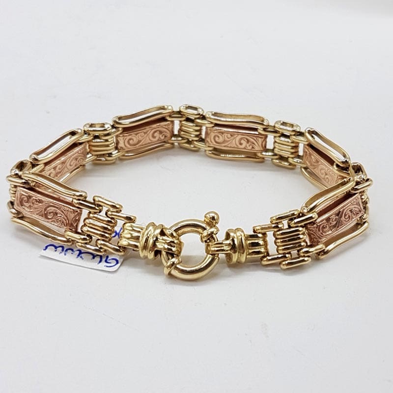 9ct Yellow Gold and Rose Gold Ornate Wide and Havu Gate Link with Stunning Design and Bolt Clasp Bracelet - Also Matching Necklace available - Sold separately
