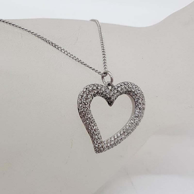 9ct White Gold Large Diamond Heart Pendant on Gold Chain