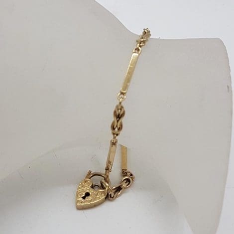 9ct Yellow Gold Twist Link with Long Bar Padlock Bracelet - Vintage