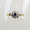 18ct Yellow Gold & Platinum Natural Sapphire Surrounded by Diamonds High Set Round Cluster Ring - Antique / Vintage