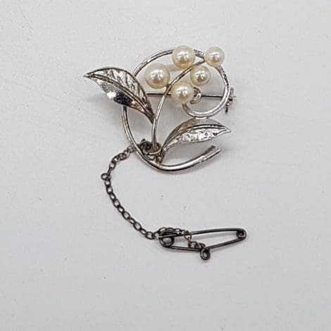 Sterling Silver Cultured Pearl Spray in Open Oval Brooch - Vintage / Antique