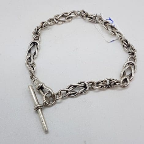 Sterling Silver Ornate Twist Link T-Bar Bracelet - Antique / Vintage