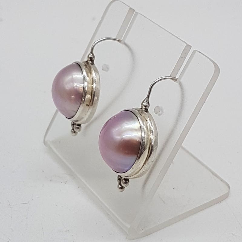 Sterling Silver Pink Mabe Pearl Round Drop Earrings