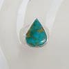 Sterling Silver Natural Turquoise Large Teardrop / Pear Shape Ring with Wide Band