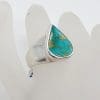 Sterling Silver Natural Turquoise Large Teardrop / Pear Shape Ring with Wide Band