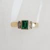 9ct Yellow Gold Created Emerald Rectangular with Channel Set Diamonds Ring