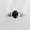 9ct Yellow Gold Oval Natural Sapphire Claw Set with Channel Set Diamonds Ring