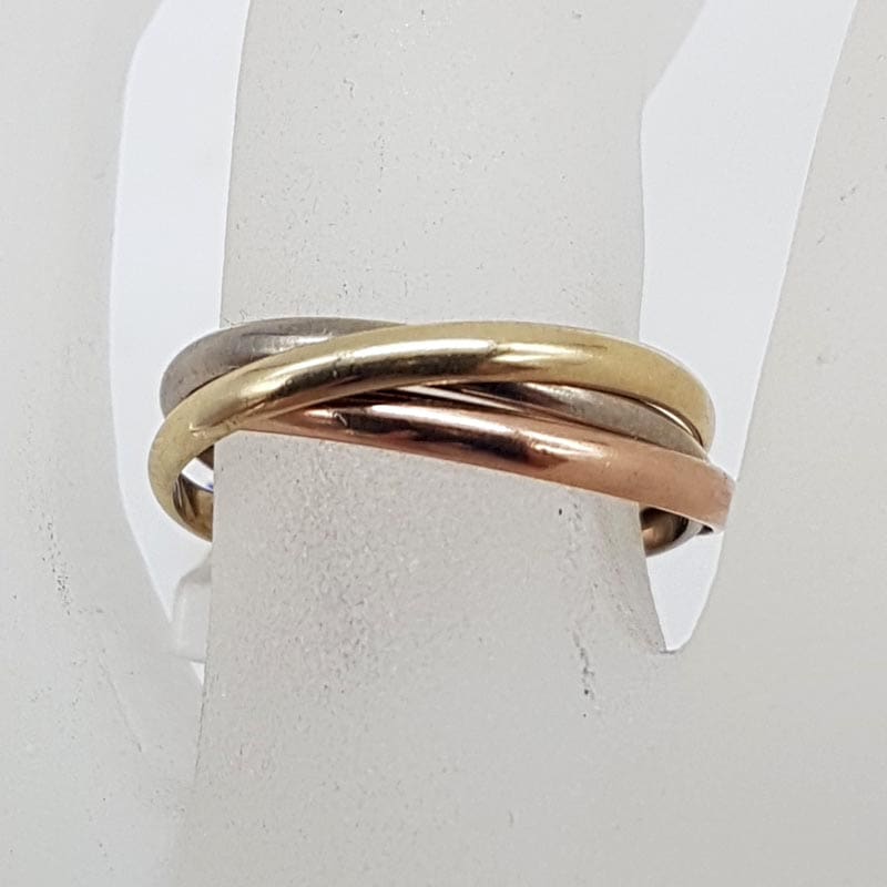 9ct Yellow Gold, White Gold and Rose Gold Three Tone Russian Wedding / Cartier Design Ring