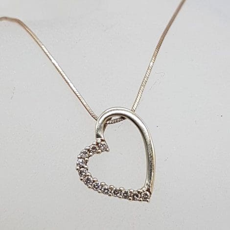 Sterling Silver Cubic Zirconia Heart Pendant on Silver Chain