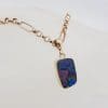 9ct Yellow Gold Cooper Pedy Blue Opal Doublet Rectangular Pendant on Gold Chain