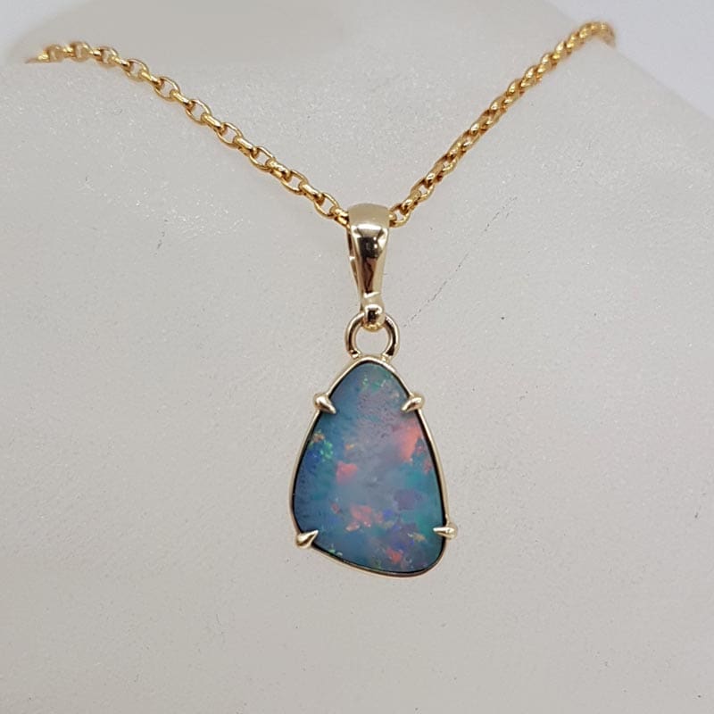 9ct Yellow Gold Cooper Pedy Blue Opal Doublet Triangular Pendant on Gold Chain