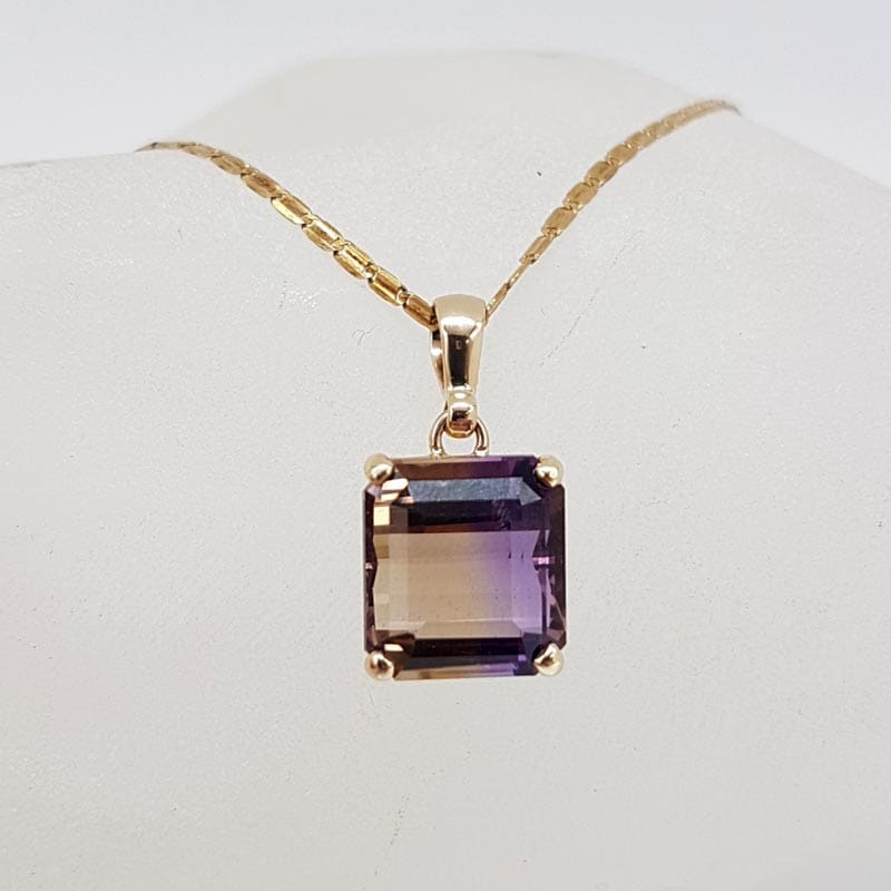 9ct Yellow Gold Square Ametrine Claw Set Pendant on Gold Chain
