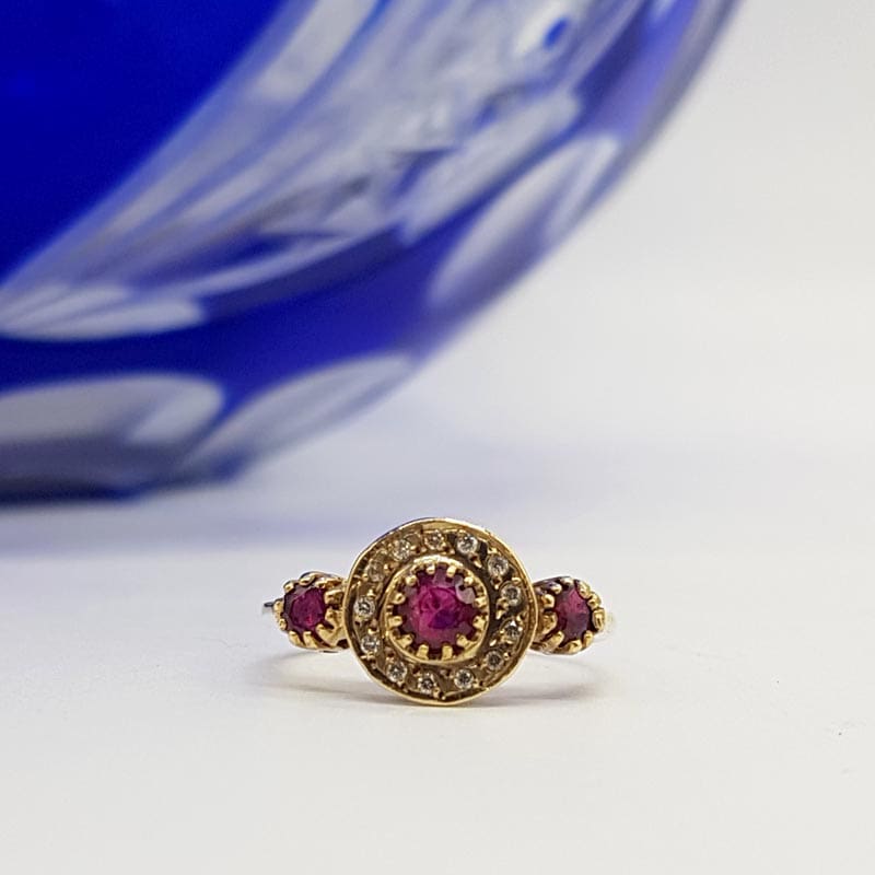 9ct Yellow Gold Natural Ruby with Diamond Round Ring9ct Yellow Gold Natural Ruby with Diamond Round Ring 9ct Yellow Gold Natural Ruby with Diamond Round Ring